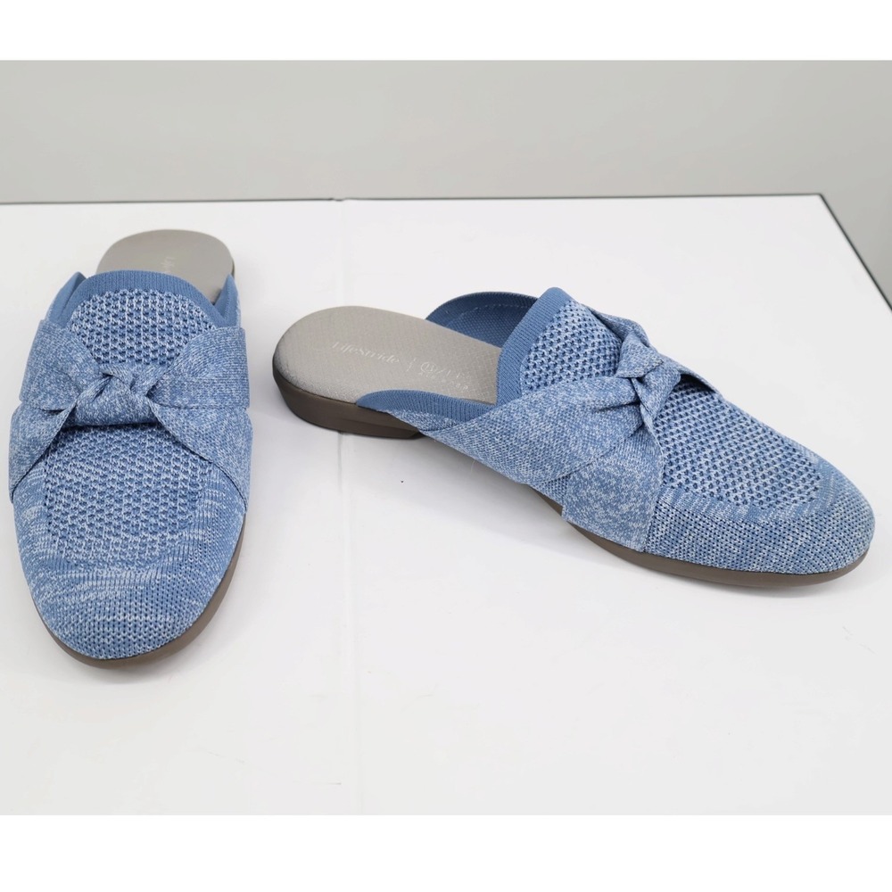 LifeStride Kissed Mule Blue Knit Bow Slip On Pointed Toe Flat Mule 10M‎